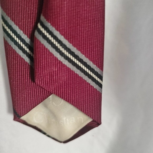 Dior Red Maroon Tie Necktie Multicolored Striped Textured Formal Blend material - Picture 7 of 12